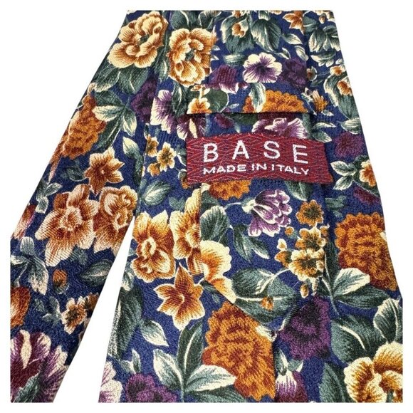 BASE Made in‎ Italy Floral Necktie Flowers Colorful Pattern Classic Men's Tie - Picture 2 of 3